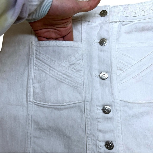 Veronica Beard Jeans Skirt Women's Size 8 Button Front Braided White Denim Mini - Picture 12 of 13